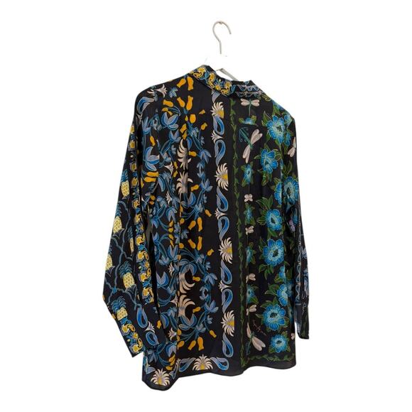 NWT Farm Rio Winter Garden Black Pajama Shirt Button Front Top Floral Size S - Picture 8 of 12